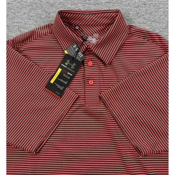 Under Armour Polo Shirt Mens Large Striped Performance Heat Gear Golf NEW - Picture 1 of 9